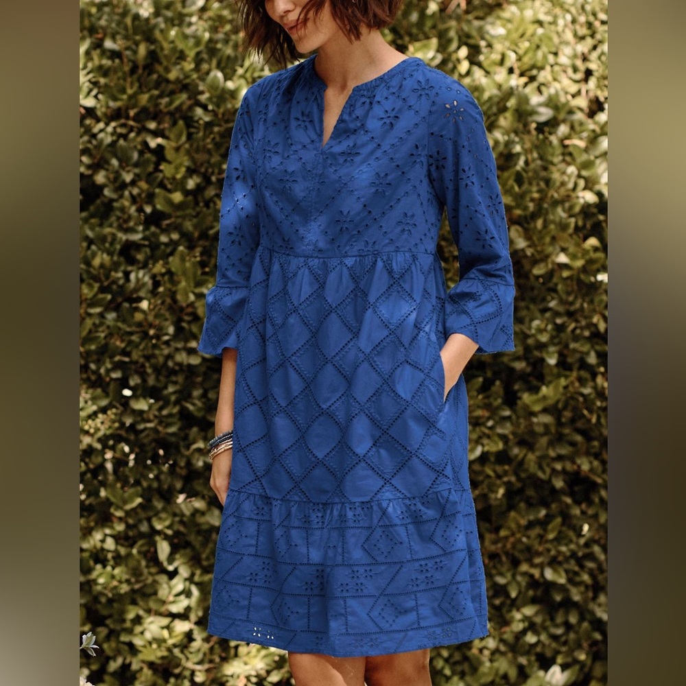 J. Jill Tiered Eyelet Embroidered Amalfi Coast Blue